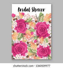 Pink magenta Rose wedding invitation card template peony ranunculus vector background for baby shower bridal shower invitation Winter floral pattern