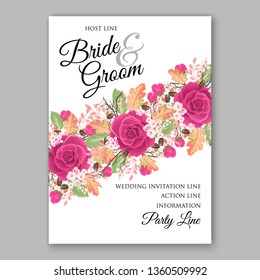 Pink magenta Rose wedding invitation card template peony ranunculus vector background for baby shower bridal shower invitation Winter floral pattern