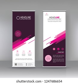 Pink magenta vertical banner stand brochure flyer template design, covers ,infographics ,vector abstract geometric background, modern x-banner and flag-banner advertising design element.