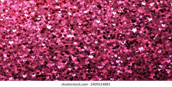 Pink magic background with glittering heart shapes. Happy Valentine's day header or banner or letter template. Vector illustration
