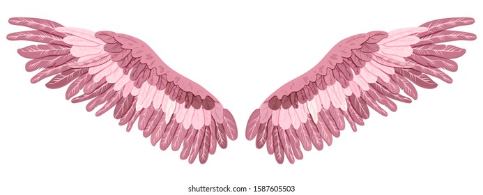 Pink magic beautiful flamingo wings, vector