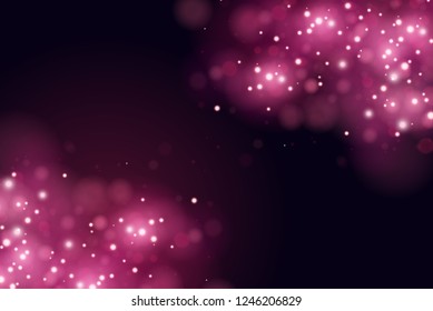 Pink magic bokeh sparkle glitter lights. Abstract defocused circular New Year background design. Elegant, shiny, purple background. EPS 10