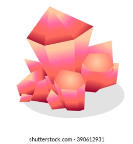 Pink magic crystals, isolated on white background. Vector illustration. 