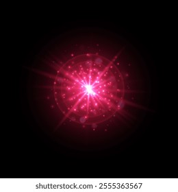 Pink magic flare light effect, glowing colorful star burst with shimmering sparkles with radiant beams.