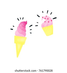 Pink magic ice cream vector Illustration