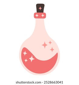 Pink magic potion in bottle. Cute spooky Halloween element in flat style. Vector illustration