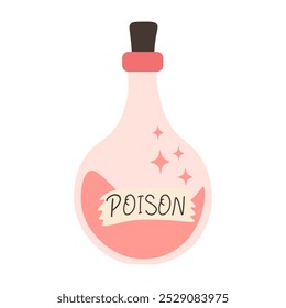 Pink magic potion in bottle. Cute spooky Halloween element in flat style. Vector illustration