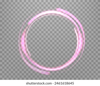 Rosa magischer Ring mit glühenden. Neon realistische Energie Flare Halo Ring. Abstrakter Lichteffekt auf einem durchsichtigen Hintergrund. Vektorillustration.