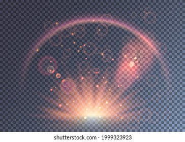 Pink magical light shining with particles and halo. Fantasy illustration, a lot of bubbles and glimpses