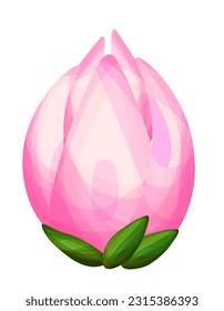 Pink magnolia flower in cartoon style