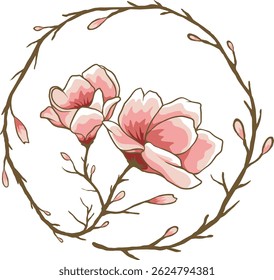 pink magnolia flower with circular branches