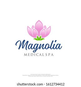 Pink magnolia flower logo with white background