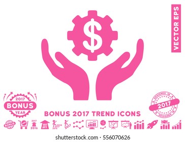 Pink Maintenance Price icon with bonus 2017 trend symbols. Vector illustration style is flat iconic symbols, white background.