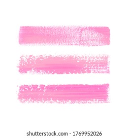 Pink make up art brush paint texture stripes set isolated vector background. Lipstick beautiful stroke set.