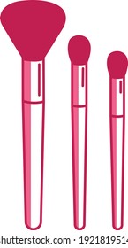 Pink makeup brushes, illustration, vector on white background.