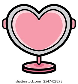 Pink makeup mirror in shaped heart