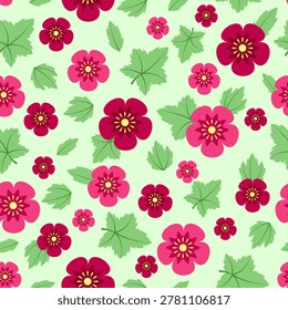 Pink mallow flowers seamless pattern Flat botanical vector background with hollyhocks