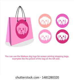 Pink maltense dogs for screen printing shopping bags and vector design elements, cartoons, characters, shopping bags, dog fashion designs, shopping illustrations and logos.