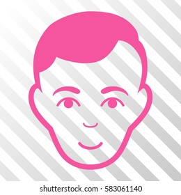 Pink Man Face interface pictogram. Vector pictograph style is a flat symbol on diagonally hatched transparent background.