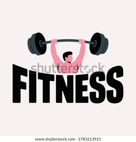 Pink man lifting barbell above black word F I T N E S on light background fitness weightlifting