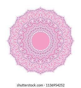 Pink Mandala Monogram. Circular figure representing the universe in Hindu and Buddhist symbolism