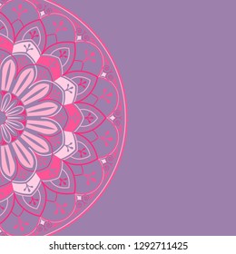 Pink mandala pattern on purple background