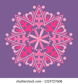Patrón de mandala rosa sobre fondo morado