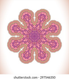 Pink  mandala. Round ornament pattern. Hand drawn vector background