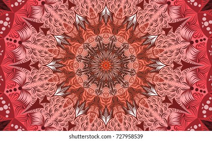 Pink of Mandala. Round Ornament Pattern. Geometric circle element made in vector colorful line and white  background.