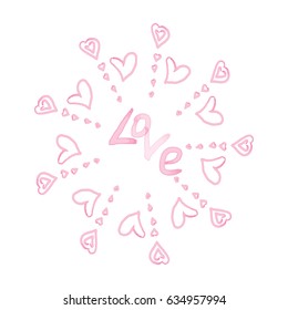 pink mandala with watercolor hearts, VECTOR, LOVE