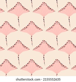 Pink manta rays hand drawn vector illustration. Funny underwater animal seamless pattern for kids fabric.