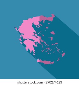 pink map of greece with long shadow