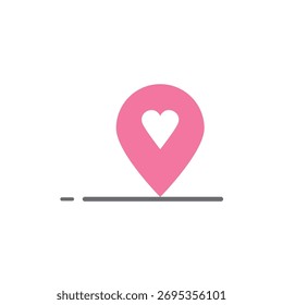 Pino de mapa cor-de-rosa com um coração dentro.