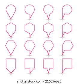 Pink map pin sign location icon with gray reflection and shadow isolated on white background  in simple flat style. This web design element save in vector illustration 8 eps