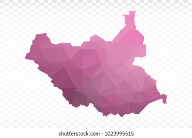 Pink map polygonal-South Sudan map. Multicolored country map in geometric triangle style for your infographics and earth template for website. Vector illustration eps 10.