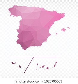 Pink map polygonal-Spain Provinces map. Multicolored country map in geometric triangle style for your infographics and earth template for website. Vector illustration eps 10.