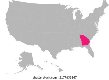 rosafarbene Karte des US-Bundesstaates Georgien auf der grauen Karte der Vereinigten Staaten von Amerika