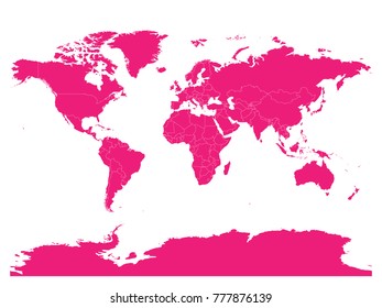 Pink map of World. High detail blank political map. Vector illustration with labeled compound path of each country.
