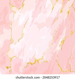 Pink marble design template. Gold and rose gemstone background, cute abstract weddings white vintage stone print, spring blush vector painting magic fluid effect backdrop