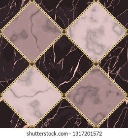 Pink Marble and Gold Chain Luxury Geometric Seamless Pattern