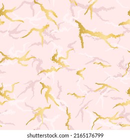 Pink marble with golden veins seamless pattern vector illustration. Beautiful shining background. Print for packaging, fabric, textile, paper, design. Abstract gentle girly pattern with gold