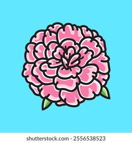 Pink Marigold Flower Vector Cartoon Illustration. Cute Icon Concept Isolated Premium Vector. Flat Cartoon Concept for Decoration. Cute Doodle Cartoon Illustration Style. Suitable for Any Project