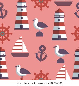 pink marine cartoon seamless childish pattern