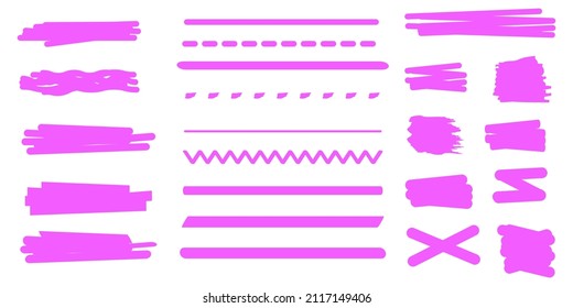Pink marker lines. Ink style. Grunge pattern. Line drawing. Sketch stroke. Color pencil. Vector illustration. Stock image. 