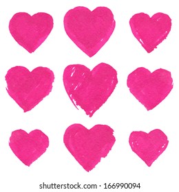 Pink marker painted vector hearts set