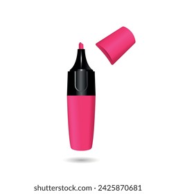 Pink marker pen on white background. Vector realistic illustration