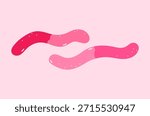 Pink marmalade worms. Vector hand-drawn illustration in a flat style. Perfect for decorations, logo, menu, holiday designs. Sweet food.