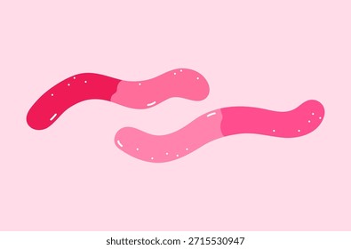 Gusanos rosados de mermelada. Vector ilustración dibujada a mano en un estilo plano. Perfecto para decoraciones, logotipo, menú, diseños de vacaciones. Comida dulce.