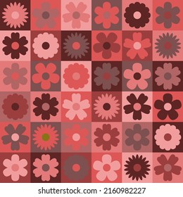 fondo rosa y marrón repetitivo con flores simples. patrón sin costuras florales. ilustración de verano vectorial. muestra de tela. papel envolvente. impresión continua. plantilla de diseño para textil, decoración doméstica