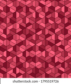 pink and maroon trapezes. trapezium hexagon geometric shapes. vector seamless pattern. simple repetitive background. textile fabric swatch. wrapping paper. continuous print. design element for decor